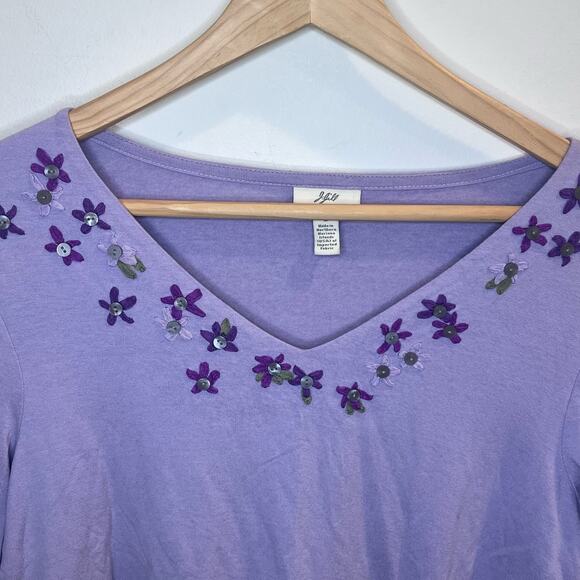 J Jill Womens Purple V-Neck, Flower Embroidered Neck Line Size Small, Fairy, y2k - Picture 3 of 5